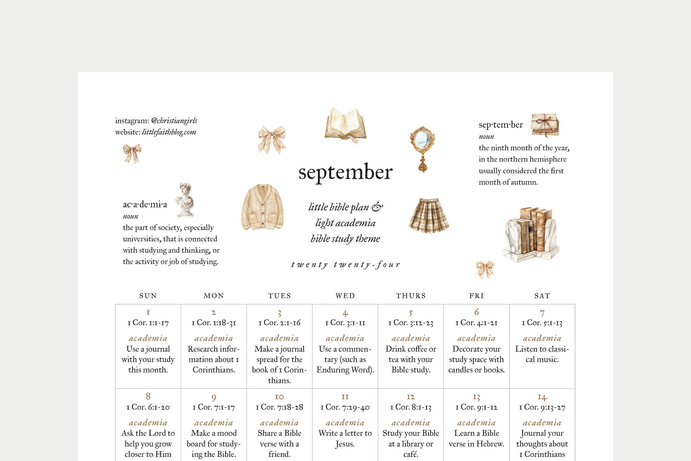 September 2024 Bible Reading Plan + Light Academia Bible Study Theme ...